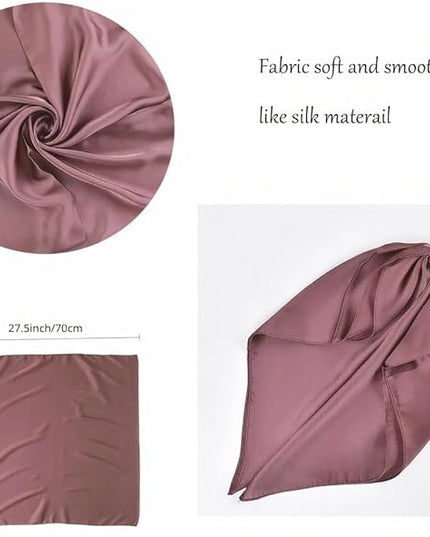 CHUNG Women's Square Satin Scarf 27.5" Bandanas Solid 50s Retro Neck Scarves Emulation Silk Handbag Hair Ribbons Necktie