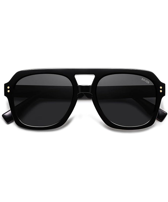SOJOS Retro Thick Polarized Aviator Sunglasses for Women Men, Large Trendy Bold Square Pilot Shades SJ2385