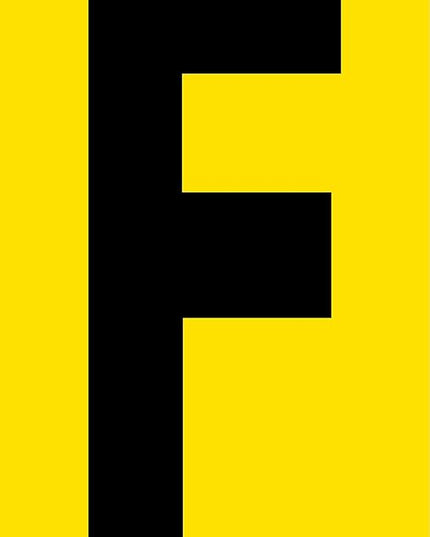 Mighty Line F Letter Alphabet Die Cut Location Markers, Large Decal Stickers for Pallet and Machinery Marking, Heavy-Duty, Peel and Stick Adhesive, Industrial Quality, 6"x10", Pack of 10, Yellow