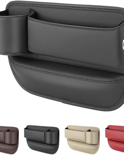 Car Leather Cup Holder Gap Bag,2025 Upgrade Car Storage Box with Cup Holder,Seat Storage Box Gap Filler Organizer for Glasses Phone Keys and Cards (Black, Driver's Seat)