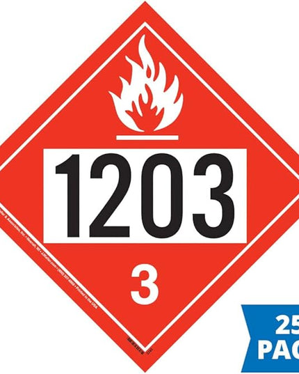 1203 Placard, Class 3 Flammable Liquid 25 Pack, 10.75" x 10.75" Permanent Self Adhesive Vinyl, DOT Hazmat Compliant, J. J. Keller & Associates, Inc.