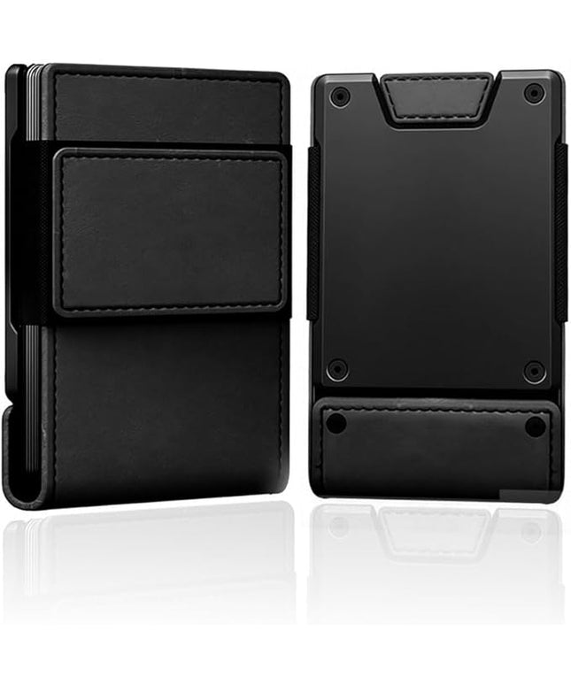 Slim Wallet for Men - Minimalist Compact Wallet and 25+ Card Holder, RFID Protected Front Pocket Wallets for Men with Integrated Elastic, Pocket Fashion Credit Card Holder (Black)