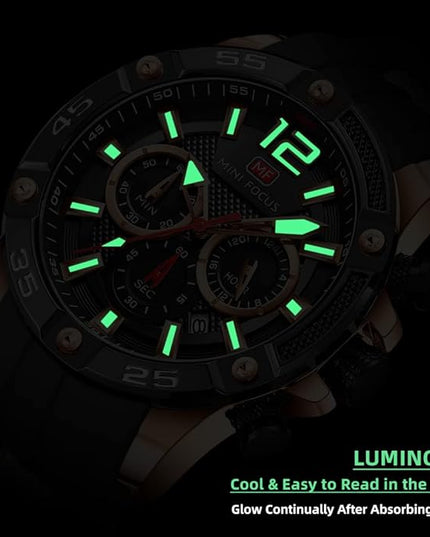 MF MINI FOCUS Men Watches Unique Casual Wrist Watches (Chronograph/Waterproof/Luminous/Calendar/24 Hours) Silicon Band Fashion Watches for Men