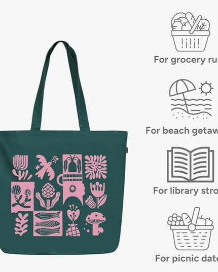 Ecoright Aesthetic Canvas Tote Bag for Women Large Zipper Tote Bags with Pocket, Womens Tote Bag for Yoga, Work, Beach