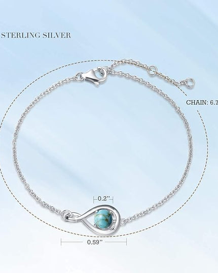 FANCIME Love Bracelet 925 Sterling Silver Infinity Birthstone Bracelets for Women Fine Jewelry Birthday Christmas Gifts for Her Mom Wife, Chain Length 6.7"+1.2" Extend