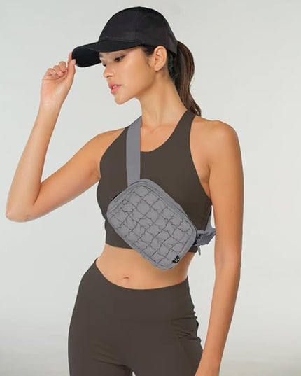 C.C Quilted Puffer Fanny Pack For Women Unisex - Daily Waist Crossbody Belt bag With Adjustable Strap (Grey)