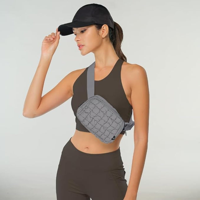 C.C Quilted Puffer Fanny Pack For Women Unisex - Daily Waist Crossbody Belt bag With Adjustable Strap (Grey)