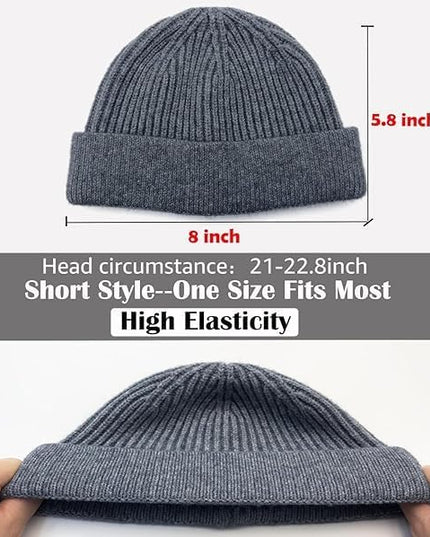 Fisherman Beanie Hats for Men Women,Wool Knit Trawler Skull Cap,Watch Cap,Spring Fall Winter Warm Short Hats