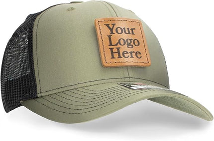 Oowee Products Custom Leather Patch Richardson 112 Trucker Hat, Cotton/Polyester Mesh, Snapback Closure, Handcrafted in USA