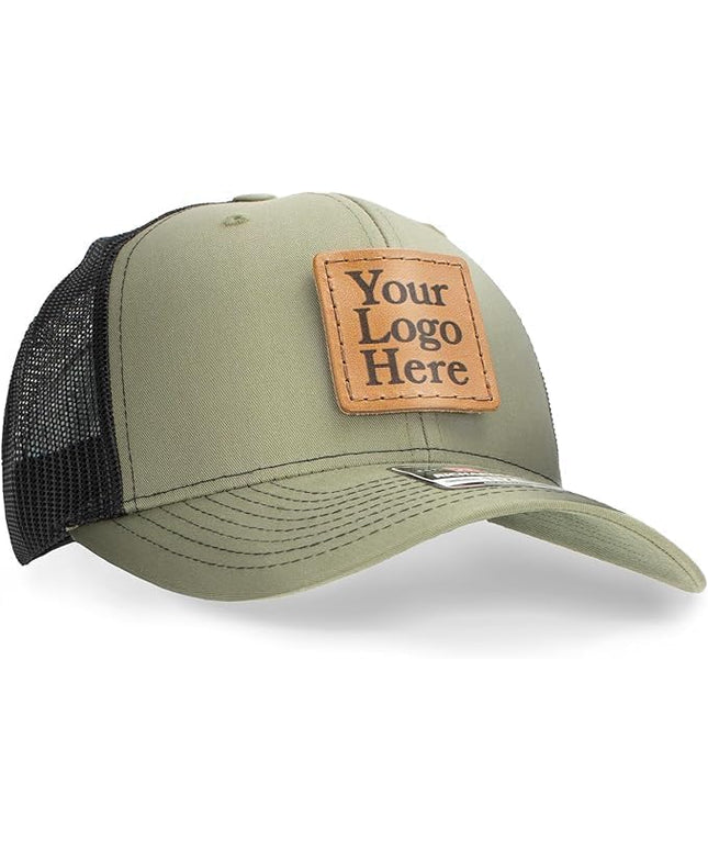 Oowee Products Custom Leather Patch Richardson 112 Trucker Hat, Cotton/Polyester Mesh, Snapback Closure, Handcrafted in USA