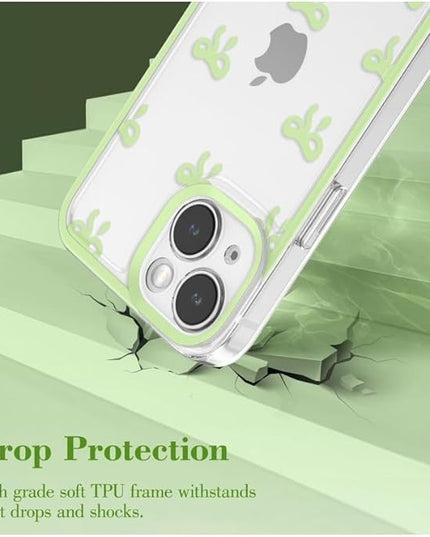Designed for iPhone Case,Clear Cute Ribbon Bowknot Pattern Aesthetic Transparent Phone Case Raised Camera Protection Stylish Slim Soft Phone Case (Green,iPhone 12)