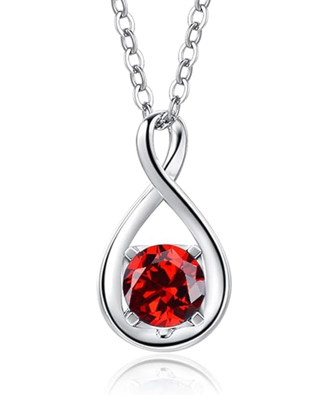 FANCIME 14K Solid Gold Birthstone Pendant with Sterling Silver Chain Infinity Gemstone Necklace Fine Jewelry Anniversary Birthday Christmas Gifts for Women Wife Her
