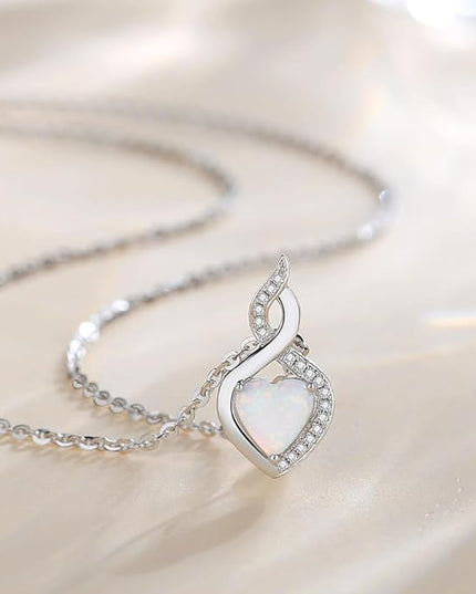 FANCIME 14K Solid White Gold Heart Birthstone Necklace with Diamond Pendent Birthday Gifts for Mom Women, Sterling Silver Chain 16" + 2" Extender