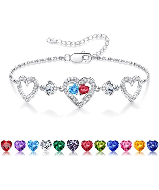Iefil Valentines Day Gifts for Her - 925 Sterling Silver Heart Birthstone Bracelet Birthday Anniversary Jewelry Gifts for Her Wife