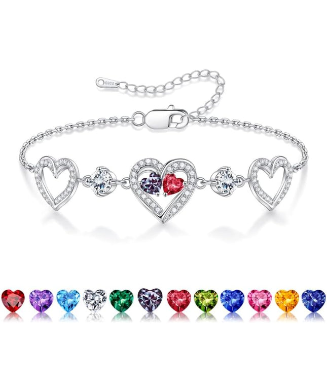 Iefil Valentines Day Gifts for Her - 925 Sterling Silver Heart Birthstone Bracelet Birthday Anniversary Jewelry Gifts for Her Wife
