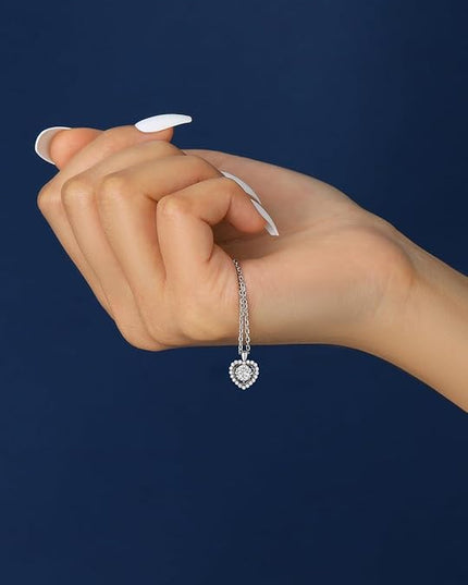 MomentWish Necklace for Women, Sparkling Gift for Her, 1Carat Moissanite Heart Pendent for Her, 925 Sterling Silver Dance Necklace for Anniversary Christmas Valentines