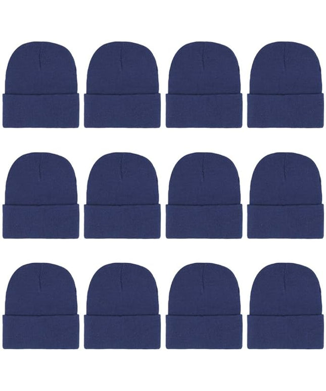 ZH 12-Pack Knitted Winter Beanie Hats for Men and Women, Warm and Cozy Cuffed Skull Caps, Bulk Purchase