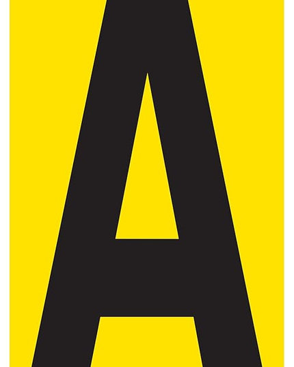 Mighty Line A Letter Alphabet Die Cut Location Markers, Large Decal Stickers for Pallet and Machinery Marking, Heavy-Duty, Peel and Stick Adhesive, Industrial Quality, 6"x10", Pack of 10, Yellow