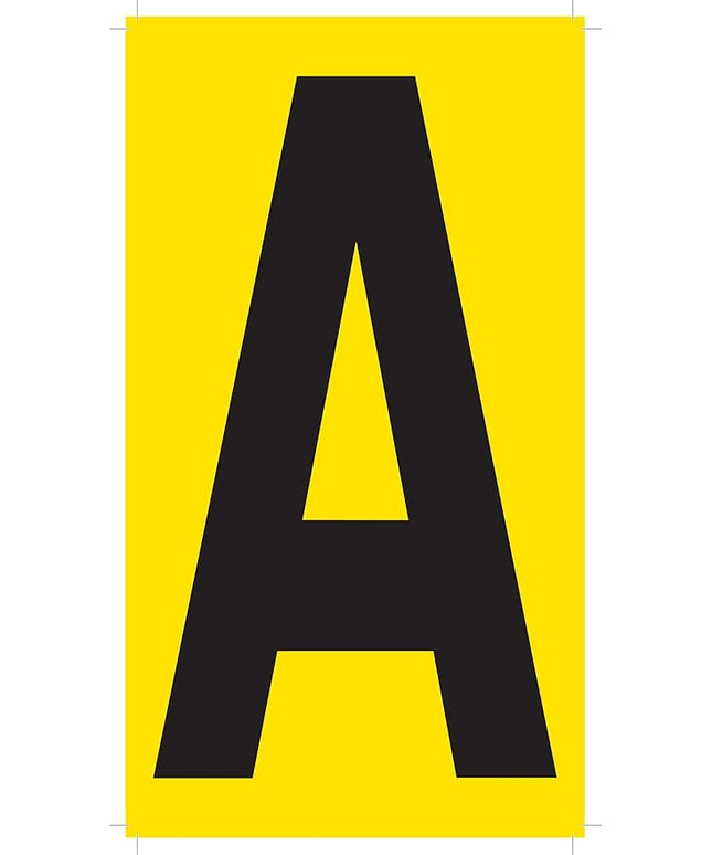 Mighty Line A Letter Alphabet Die Cut Location Markers, Large Decal Stickers for Pallet and Machinery Marking, Heavy-Duty, Peel and Stick Adhesive, Industrial Quality, 6"x10", Pack of 10, Yellow