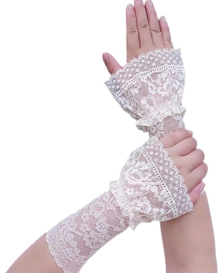 Women's Short Lace Gloves Fingerless for Driving Wedding Wrist Length Bridal Prom Gloves