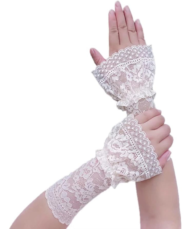 Women's Short Lace Gloves Fingerless for Driving Wedding Wrist Length Bridal Prom Gloves