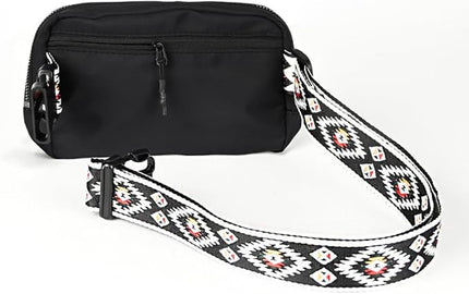 C.C Aztec Strap Fanny Pack For Women Unisex - Daily Waist Crossbody Belt bag With Adjustable Strap (Black)