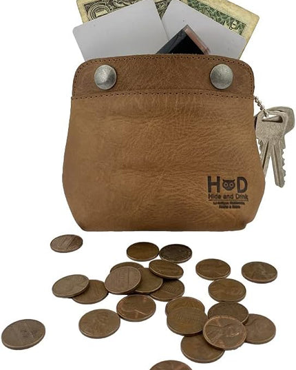 Hide & Drink, Leather Double Snap Pouch, Coin Purse, Cash & Card Holder, Cable Organizer, Makeup, Handmade Includes 101 Year Warranty (Single Malt Mahogany)