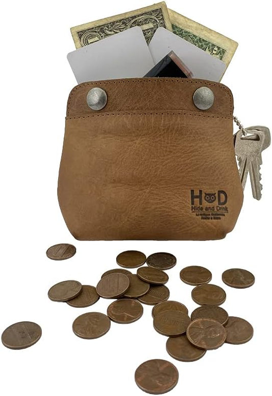 Hide & Drink, Leather Double Snap Pouch, Coin Purse, Cash & Card Holder, Cable Organizer, Makeup, Handmade Includes 101 Year Warranty (Single Malt Mahogany)