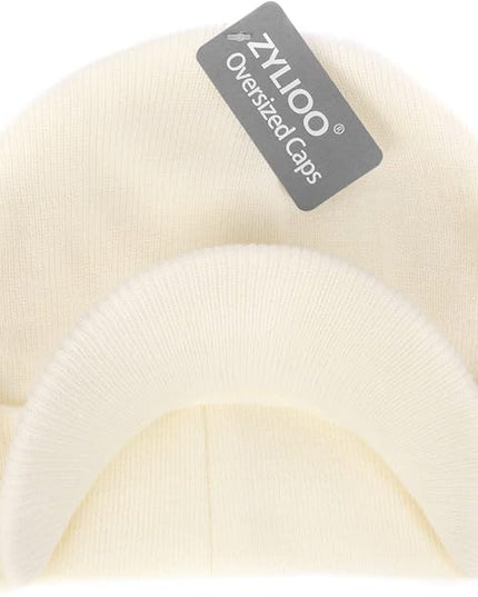 Zylioo Oversize Beanie Hats, XXL Big Size Ribbed Knit Cuffed Winter Hat for Cold Weather, Warm Skull Watch Cap