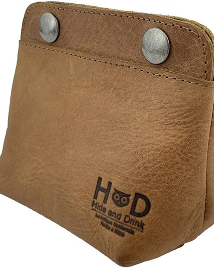 Hide & Drink, Leather Double Snap Pouch, Coin Purse, Cash & Card Holder, Cable Organizer, Makeup, Handmade Includes 101 Year Warranty (Single Malt Mahogany)