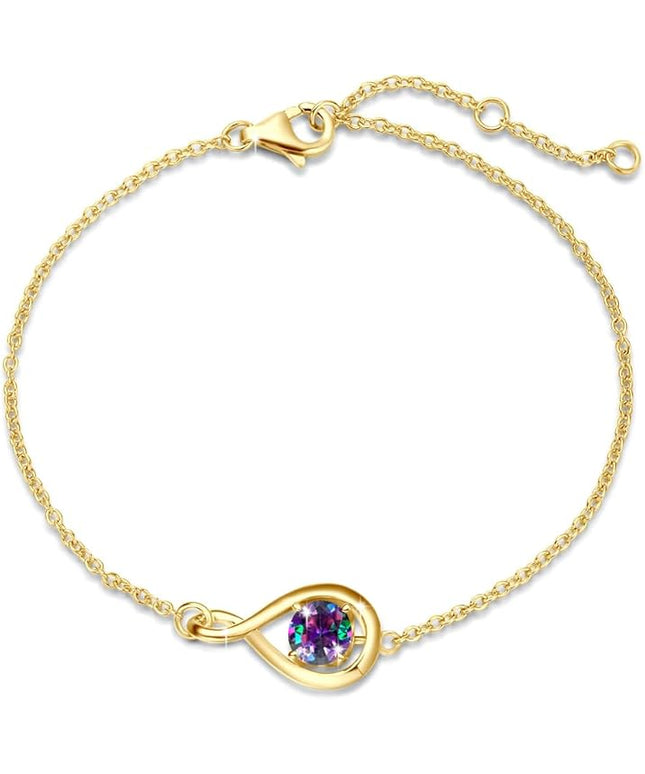 FANCIME Love Bracelet 925 Sterling Silver Infinity Birthstone Bracelets for Women Fine Jewelry Birthday Christmas Gifts for Her Mom Wife, Chain Length 6.7"+1.2" Extend