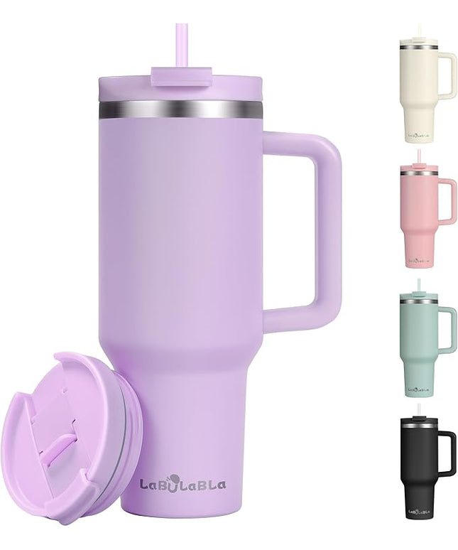 40oz Tumbler with Handle,Double Wall Vacuum Reusable Stainless Steel Insulated Water Bottle,With Leak Proof lid and Straw for Iced or Cold Beverages (Lavender Purple)