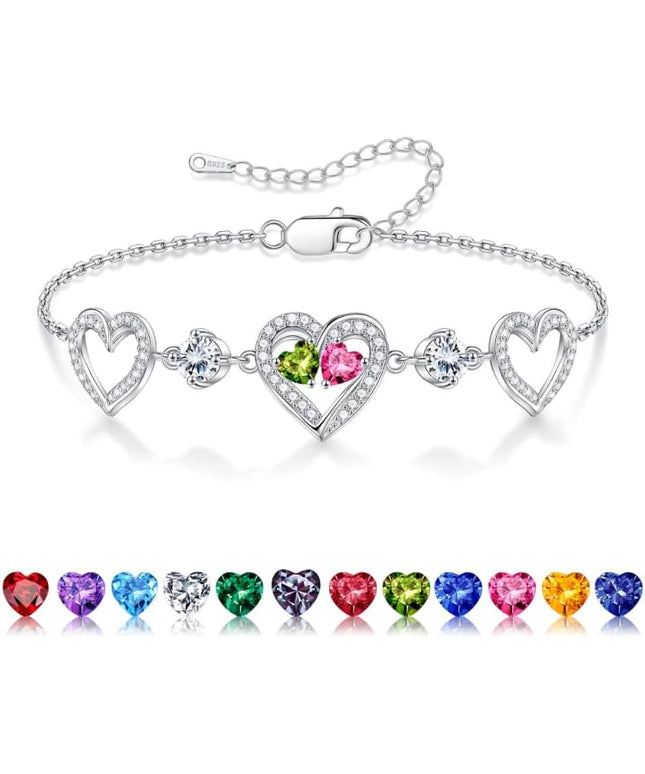 Iefil Valentines Day Gifts for Her - 925 Sterling Silver Heart Birthstone Bracelet Birthday Anniversary Jewelry Gifts for Her Wife
