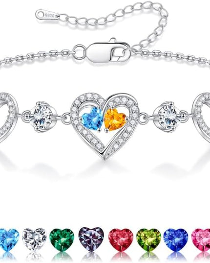 Iefil Valentines Day Gifts for Her - 925 Sterling Silver Heart Birthstone Bracelet Birthday Anniversary Jewelry Gifts for Her Wife