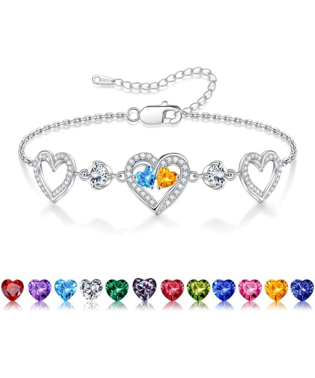 Iefil Valentines Day Gifts for Her - 925 Sterling Silver Heart Birthstone Bracelet Birthday Anniversary Jewelry Gifts for Her Wife