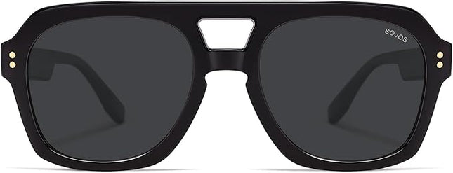 SOJOS Retro Thick Polarized Aviator Sunglasses for Women Men, Large Trendy Bold Square Pilot Shades SJ2385