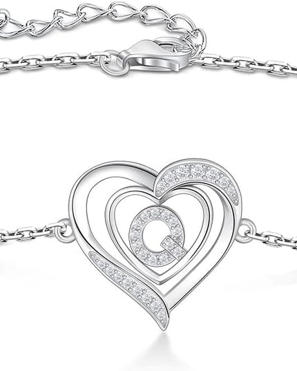 RIVIKO Heart Initial Bracelets for Women,925 Sterling Silver Letter Bracelets, Personalized Charm Alphabet Jewelry Valentines Christmas Mother’s Day Birthday Gifts for Women Friend Her Mom Wife Lady