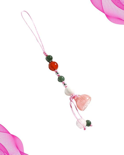 Jade Agate Phone Strap and Car Key Pendant for Women, Natural Stone Material, Pink Color, Short Phone Lanyard Charm Suitable for Cellphone Decoration and Accessories
