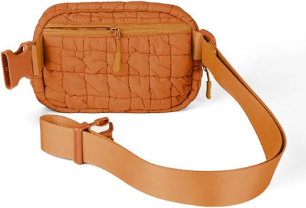 C.C Quilted Puffer Fanny Pack For Women Unisex - Daily Waist Crossbody Belt bag With Adjustable Strap (Rust)