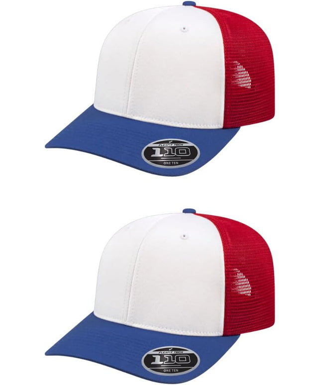 Cap America i8502 Flexfit 110 Premium Mid Profile 6-Panel Mesh Back Trucker Cap Hat w/UV Guard & Adjustable Snapback
