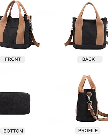 Small Tote Bag with Zipper, 2024 Canvas Multi-Pocket Crossbody Bag Shoulder Bag Satchel Hobo Bag Messenger Bag