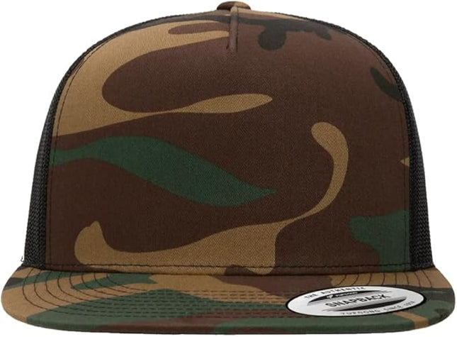 Yupoong 5-Panel YP Classic Trucker Cap | High Profile Flat Visor Snapback | OSFM | Bulk Packs Available