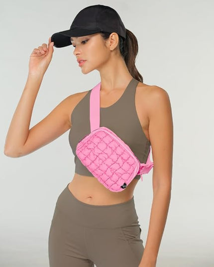 C.C Quilted Puffer Fanny Pack For Women Unisex - Daily Waist Crossbody Belt bag With Adjustable Strap (Pink)