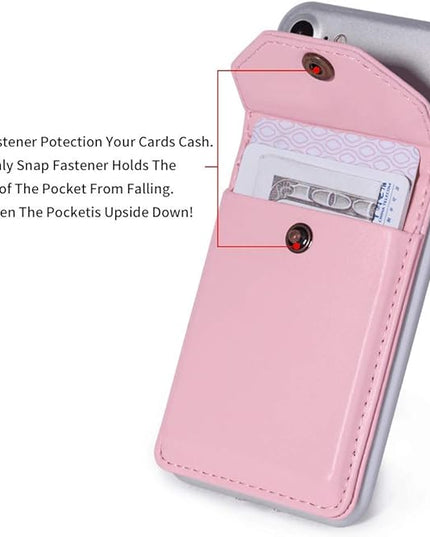 Cell Phone Leather Wallet Credit Card Holder Pocket Wallet Adhesive Phone Wallet & RFID Blocking Sleeve Pink Stick On Card Holder Universally fits Most Cell Phones &Cases