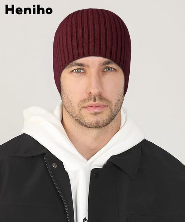 Heniho Winter Wool Beanies for Men Women, Warm Plain Toboggan Hats Ski Running Knit Skull Cap