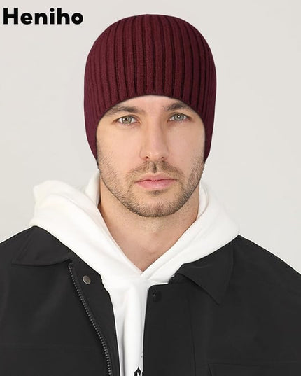 Heniho Winter Wool Beanies for Men Women, Warm Plain Toboggan Hats Ski Running Knit Skull Cap