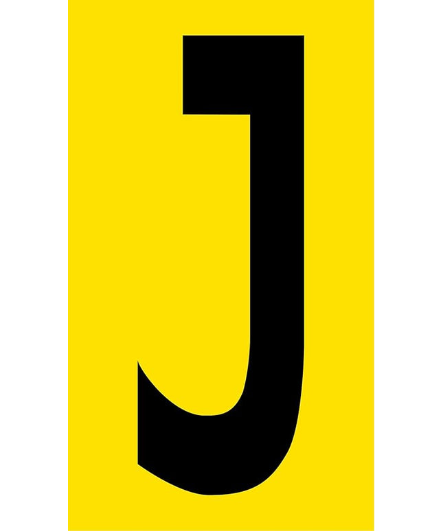 Mighty Line J Letter Alphabet Die Cut Location Markers, Large Decal Stickers for Pallet and Machinery Marking, Heavy-Duty, Peel and Stick Adhesive, Industrial Quality, 6"x10", Pack of 10, Yellow