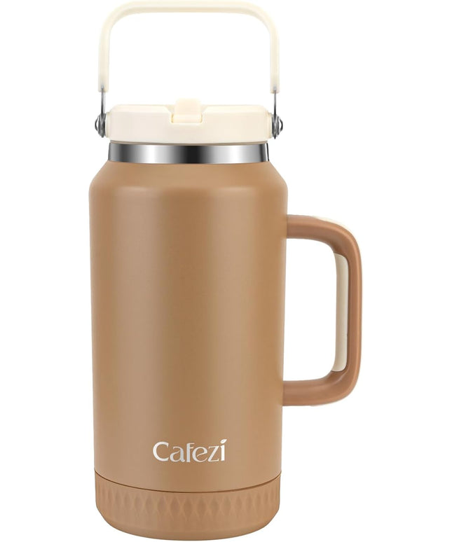 64oz Half Gallon Insulated Water Jug with Flip Straw & Silicone-Grip Handle - Leak-Proof, Sweat-Free, BPA-Free, Iced for 34 Hours, Wide Mouth, Dishwasher Safe, Anti-Slip Base