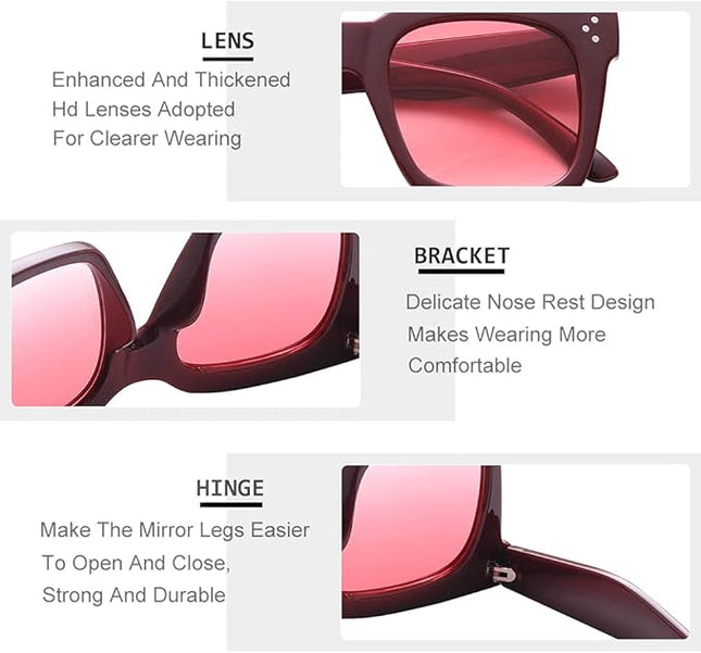 Vintage Women Oversized Sunglasses Designer Luxury Square Sun Glasses UV400 Protection Flat Lens