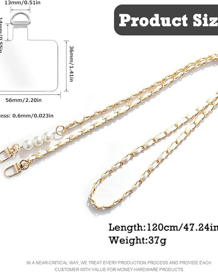 Phone Crossbody Chain Cell Phone Lanyard,Leather+Metal Shouder Strap Universal Phone Strap with Phone Tether Patches (K)